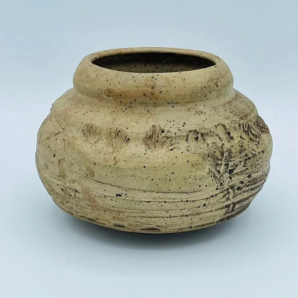 Hand made Art Pottery Scratch Marks Decorative Pot Planter signed Alonso